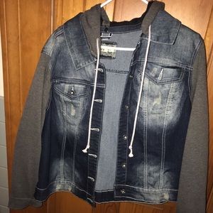 Jean jacket with gray hoodie.YMI JEANS 3XL pre-own